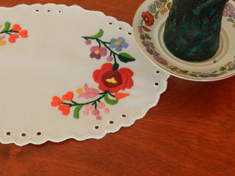 Hand made doily Hole embroidery Kalocsa embroidery doily Decor accessories Hungarian folk art
