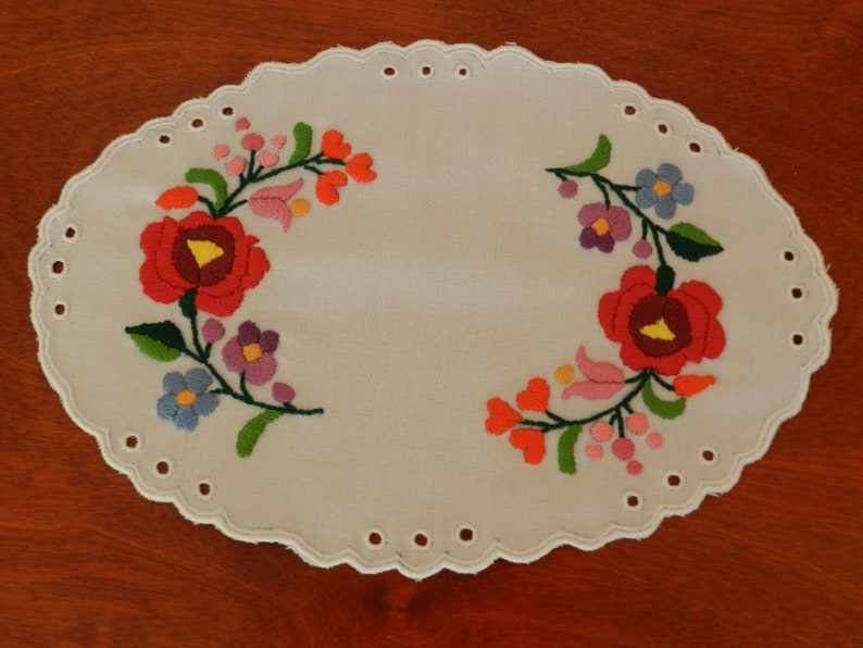Hand made doily Hole embroidery Kalocsa embroidery doily Decor accessories Hungarian folk art