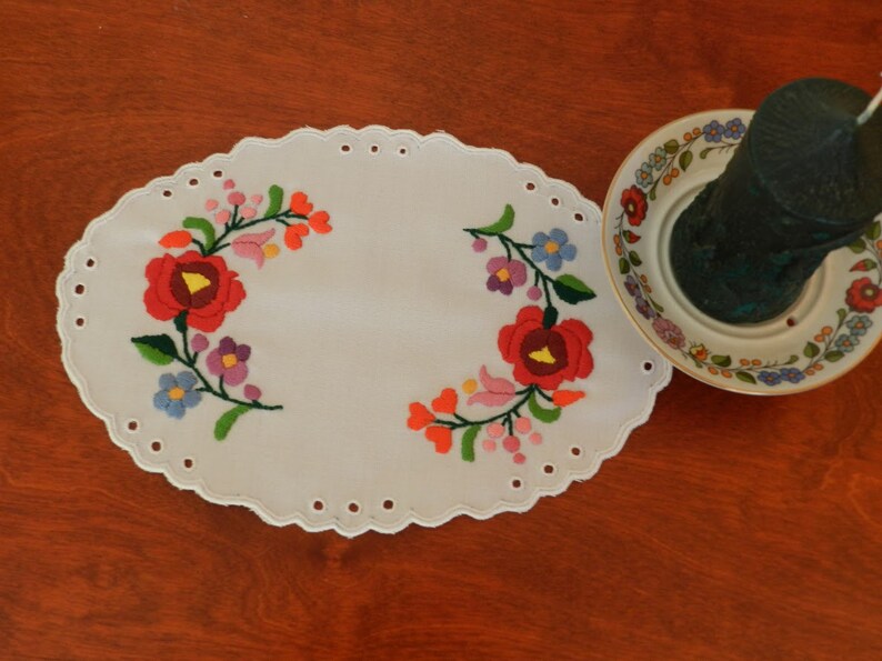 Hand made doily Hole embroidery Kalocsa embroidery doily Decor accessories Hungarian folk art