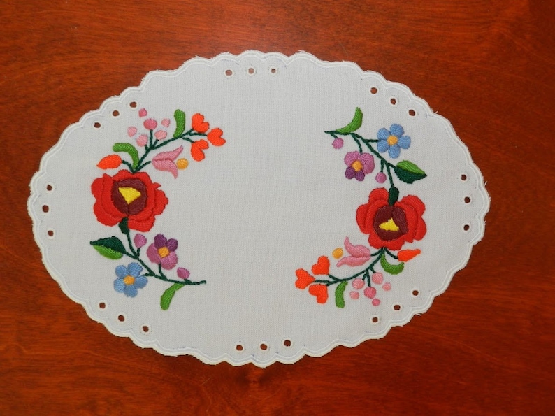 Hand made doily Hole embroidery Kalocsa embroidery doily Decor accessories Hungarian folk art