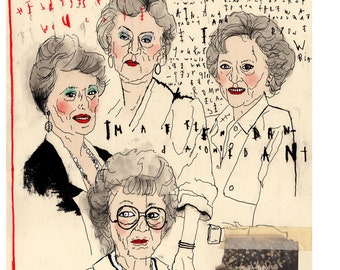 Golden Girls, Large Fine Art Print of an Original Mixed Media Illustration