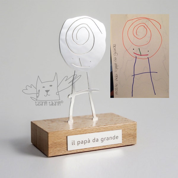 Handmade silver personalized single figured tabletop sculpture, gifts from your child's art, unique christmas gift