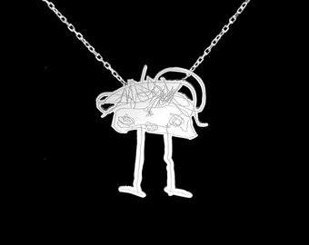 Personalized jewelry, custom made children drawing silver necklaces, kids art, personalized gift, gift for her, giftformom