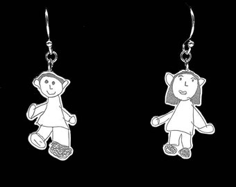 Personalized Silver Earrings from Child’s Drawing, Custom Sterling Silver Jewelry, Handmade Keepsake Gift