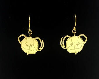 Personalized gold plated  silver earrings from your child's drawings, custom made earrings, gift for her