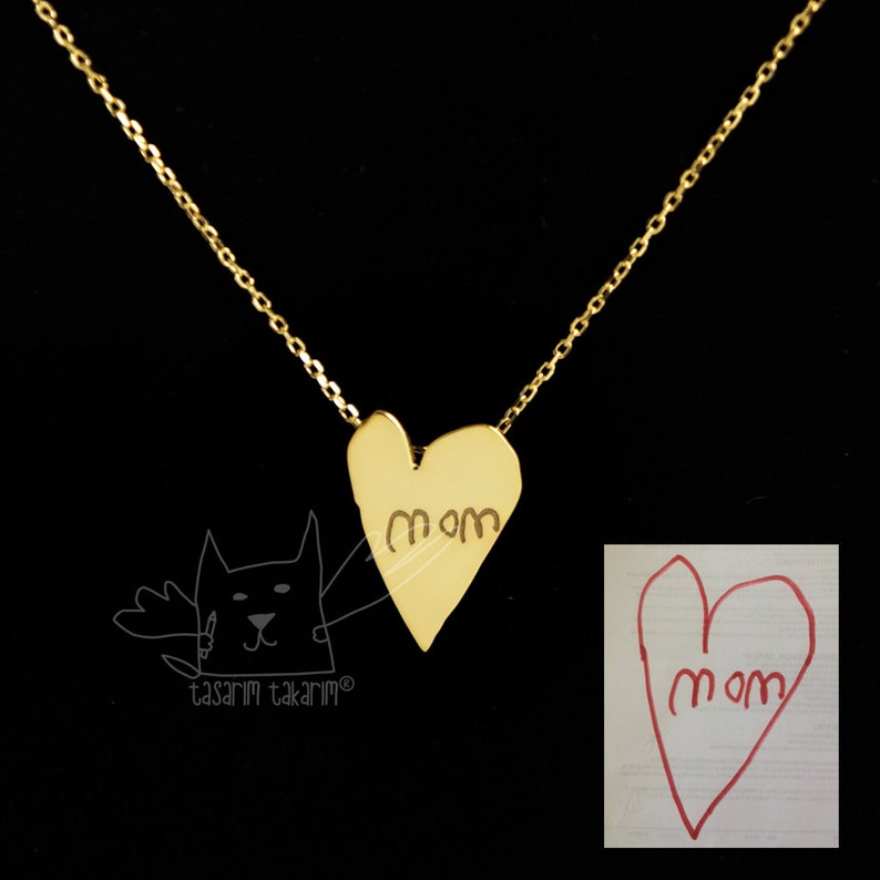 Personalized jewelry, custom made gold plated silver necklaces from your children's drawings, perfect gift, gift for her image 1