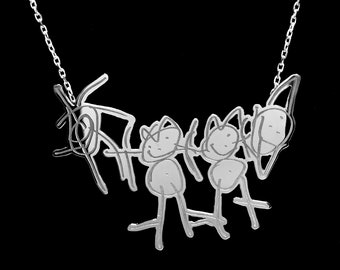 Personalized jewelry, custom made kid's drawing silver necklaces, children's drawings, personalized gift, gift for her,