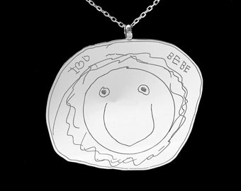 Personalized jewelry, custom made children drawing silver necklaces, kids art, personalized gift, gift for her, giftformom