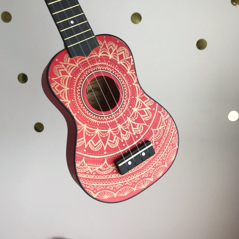 Mandalele FRONT Hand Painted ukuleles personalised by Coral Flamingo image 4