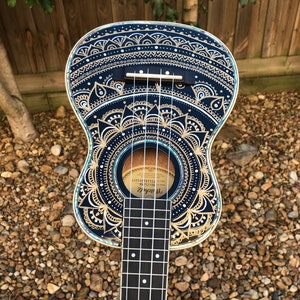 Mandalele FRONT Hand Painted ukuleles personalised by Coral Flamingo image 2