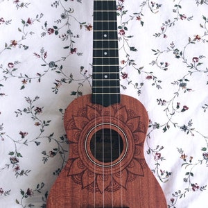 Mandalele FRONT Hand Painted ukuleles personalised by Coral Flamingo image 3