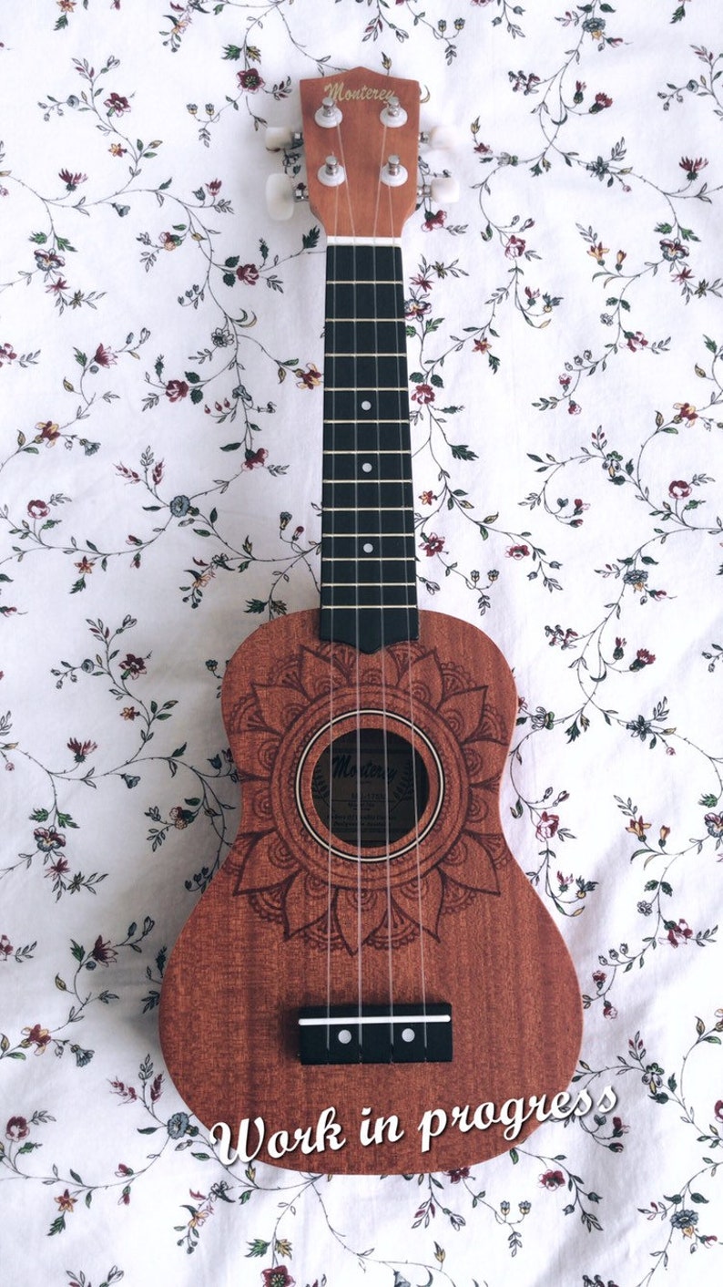 Mandalele FRONT Hand Painted ukuleles personalised by Coral Flamingo image 3