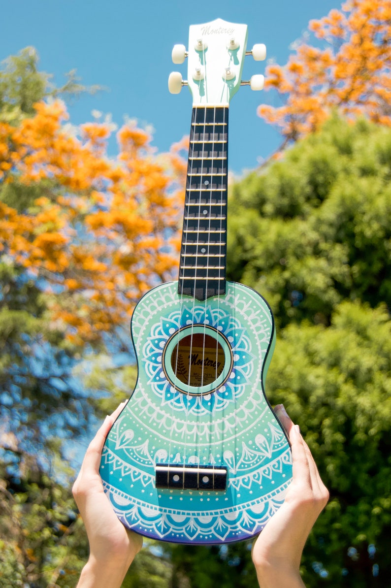 Ombrelele Teal Hand Painted Ukuleles Personalised by Coral Etsy