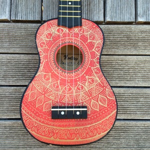 Mandalele FRONT Hand Painted ukuleles personalised by Coral Flamingo image 1