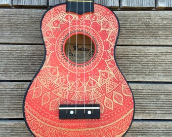 Mandalele | FRONT | Hand Painted ukuleles personalised by Coral Flamingo