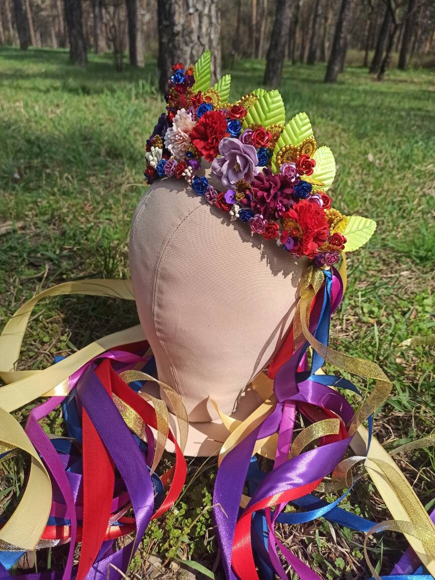Ukrainian flower crown Ukraine national hair wreath Bride Etsy