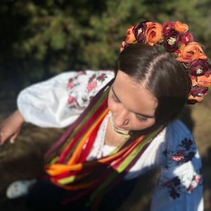 Ukrainian Wreath, Flower Headband, Floral Headdress,Head Ethnic Boho Lush Crown with ribbons Style Gift Souvenir Ukrainian style