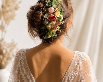 Boho Floral Hair Comb for Bride, Wildflower Wedding Hair Comb, Bridal Hair Piece, Rustic Flower Comb, Garden Wedding Hair Accessory