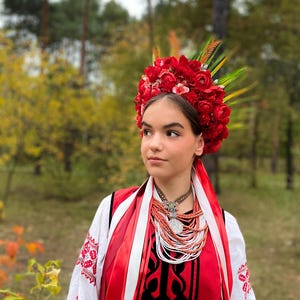 Ukrainian Wreath, Flower Headband, Floral Headdress,Head Ethnic Boho Lush Crown with ribbons Style Gift Souvenir Ukrainian style