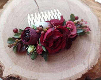 Burgundy  Blush beige flower comb floral headpiece Bridal hair comb Flower accessories Bridesmaid Outdoor wedding Wedding hair piece