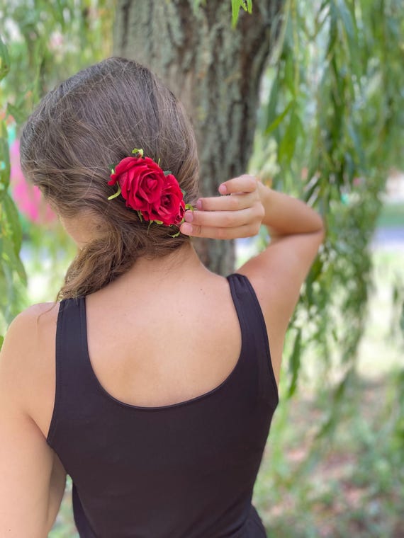 Fermaglio Capelli Grande Fiore Rosa Rossa - Accessorio Boho Per Matrimoni E Occasioni Speciali - Foto 8