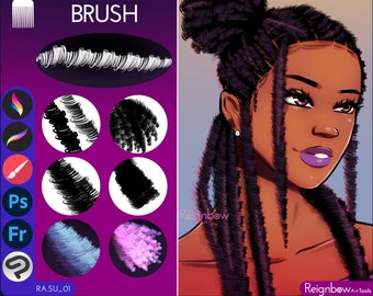 Single Packet: Hair Brush, Procreate Hair brush, Photoshop Hair brushes, Clip Studio Paint Hair brushes, Locs, Coils, Curly Hair brush