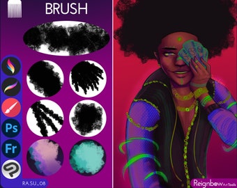 Single Packet: Hair Brush, Procreate Hair brush, Photoshop Hair brushes, Clip Studio Paint Hair brushes, Locs, Coils, Curly Hair brush