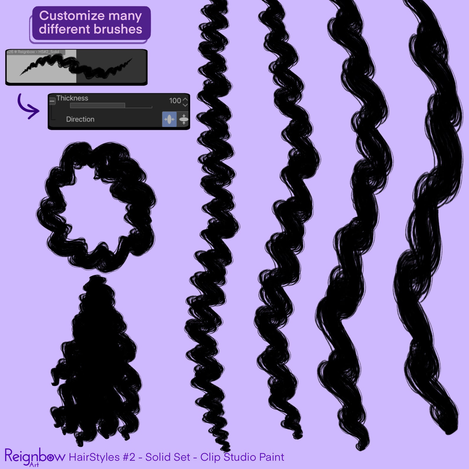 Clip Studio Paint Hair Brushes Premium Hair Styles Bundle Braid, Curls