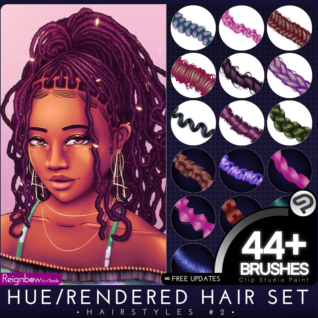Clip Studio Paint Hair Brushes Premium Hairstyles Bundle Braids, Curls ...