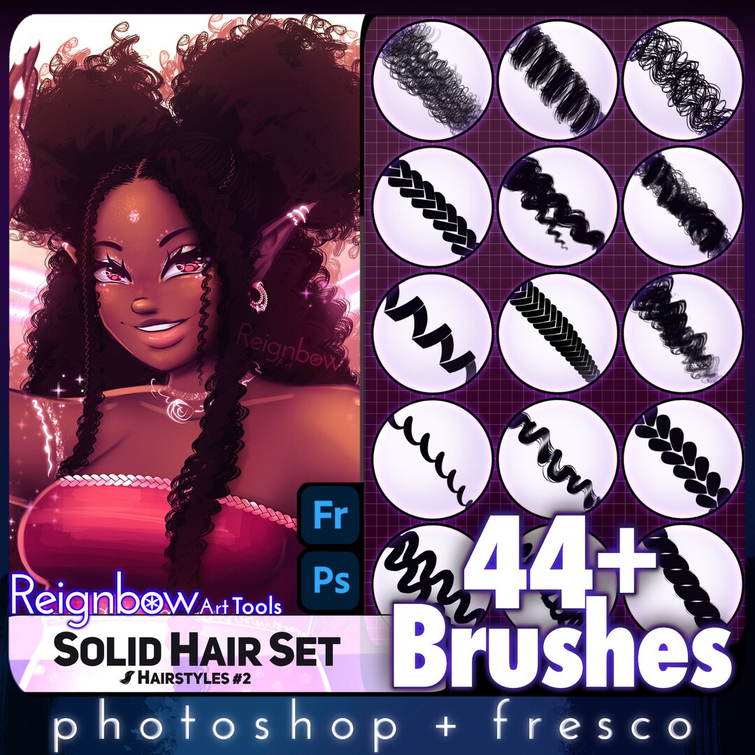 Hair Brushes, Adobe Fresco Solid Hair Style Bundle Braids