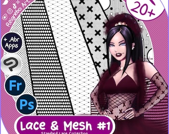 Photoshop Lace Brushes - Premium Seamless Lace Texture Bundle - Basic Lace, Fishnets, Mesh, Tulle Drawing for Paintings, Comic, Anime, Manga