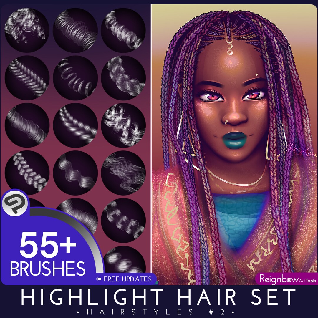 Clip Studio Paint Brushes Premium Hair Style Highlight Bundle Braids ...