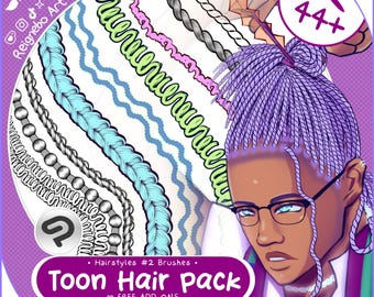 Pinceles para cabello de Clip Studio Paint - Paquete de estilos de cabello para delinear - Trenzas, rizos, giros, rastas, rastas para dibujar en manga, cómics, anime y dibujos animados.