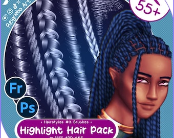 Photoshop Hair Brushes /  Clip Studio Paint - Highlight Hair Styles Bundle - Braid, Curl, Twist, Loc Drawing for Paintings, Comic, Anime