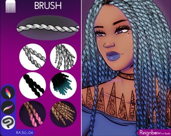 Single Packet: Hair Brush, Procreate Hair brush, Photoshop Hair brushes, Clip Studio Paint Hair brushes, Braid, Twists, Black Hair brush