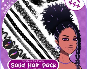 Pinceles para el cabello Procreate - Paquete de peinados premium sólidos - Trenzas, rizos, giros y rastas para dibujar para pintar, cómics, anime, manga y dibujos animados