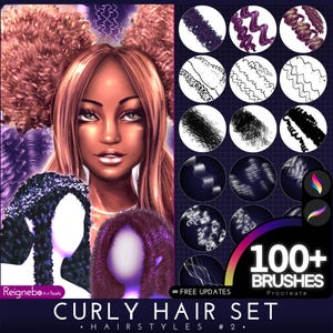 Procreate Hair Brushes - Curls, Coils, Curly Hair Premium Hair Style Brushset Pack, Locs, Dreads | Digital Art Paintings, Cartoon, Anime