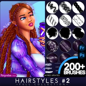 200 Photoshop Hair Brushes & Clip Studio Paint Hair Brushes - Ultimate Mega Bundle - Braids, Curls, Outline / Shading, Cartoon Anime Drawing