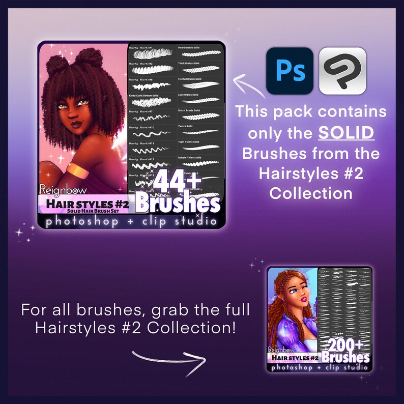 Clip Studio Paint Hair Brushes Solid Hair Style Etsy