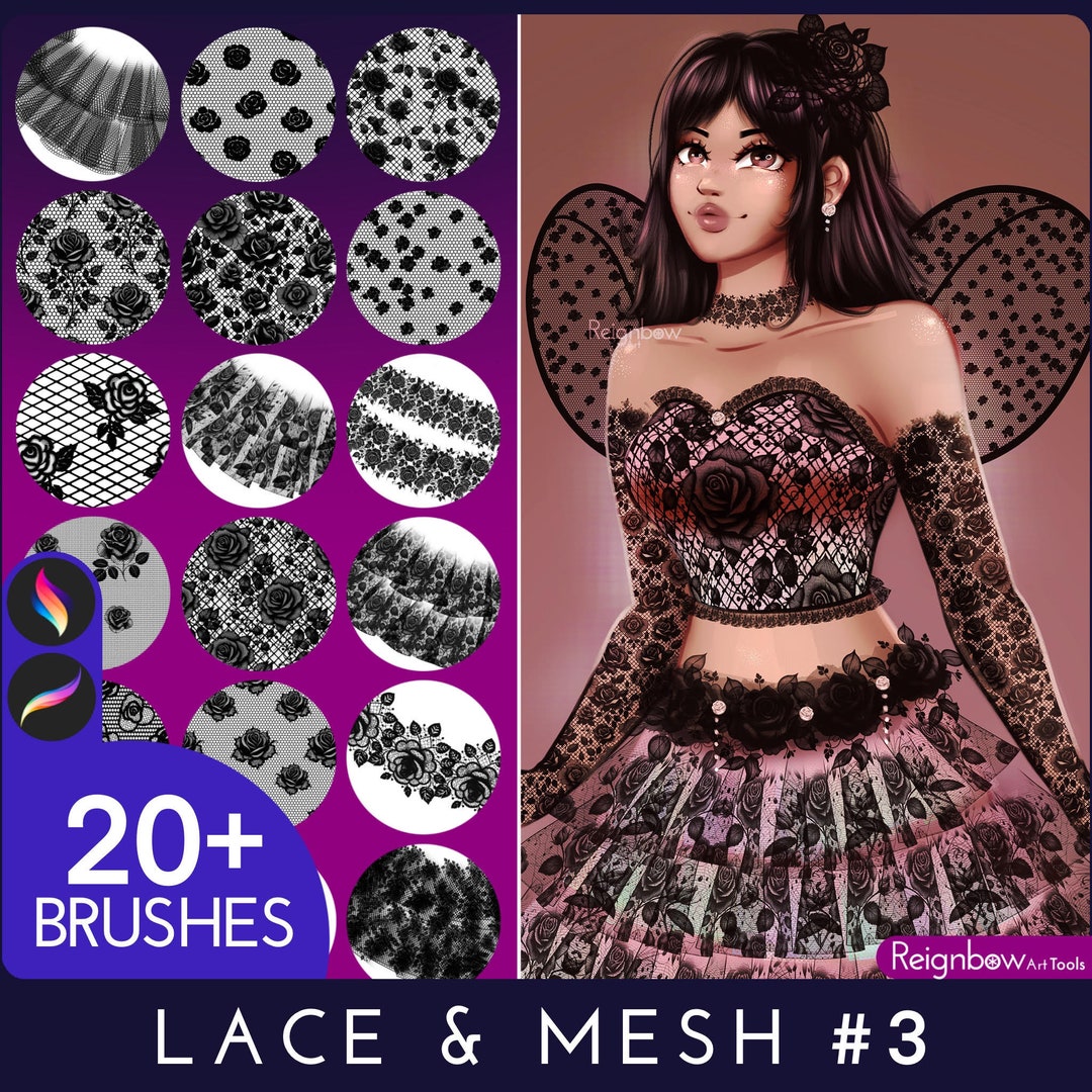 Procreate Lace Brushes Premium Seamless Lace Texture Bundle Floral Rose ...