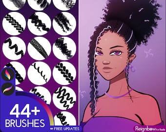 Procreate Hair Brushes - Premium Hair Styles Solid Bundle - Braids, Curls, Twists, Locs Drawing for Paintings, Comic, Anime, Manga, Cartoon
