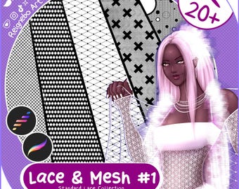 Procreate Lace Brushes - Premium Seamless Lace Texture Bundle - Basic Lace, Fischnetze, Mesh, Tüll Zeichnung für Gemälde, Comic, Anime, Manga