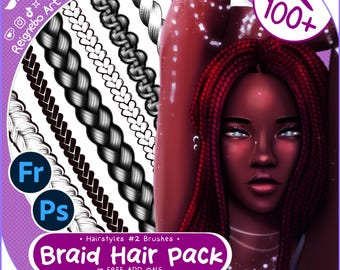 Photoshop Hair Brushes / Clip Studio Paint - Braids and Twists Brushes | Digital Art Paintings, Anime, Outline, Illustrations, Manga, Comics