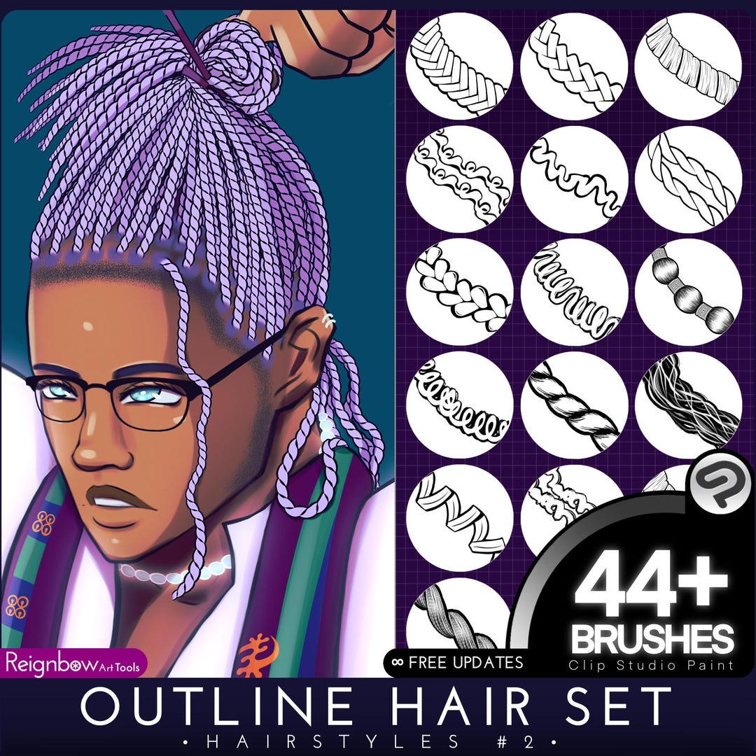 Clip Studio Paint Hair Brushes - Outline Hair Style Bundle - Braids ...
