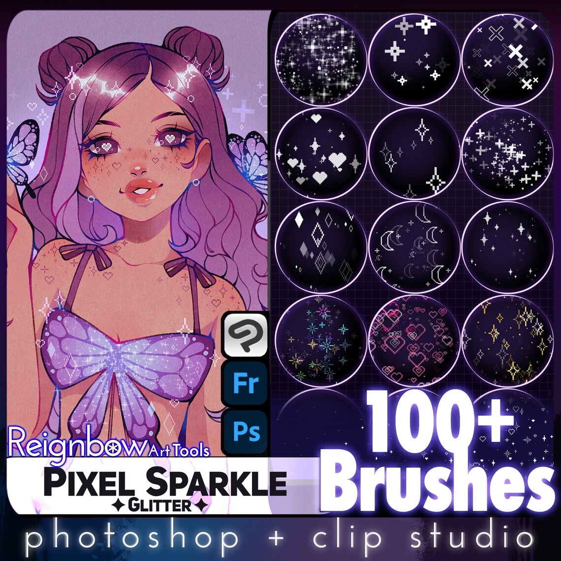 100 Photoshop Glitter Brushes, Bokeh Brushes for Clip Studio, Bokeh ...