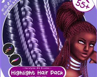 Procreate Hair Brushes - Highlight Hairstyles Bundle - Braids, Curls, Twists, Dreads, Locs Drawing for Paintings, Anime, Manga, Cartoon