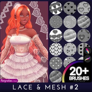 Procreate Lace Brushes - Premium naadloze kanttextuurbundel - hartkant, visnetten, gaas, tuletekening voor schilderijen, komisch, anime, manga