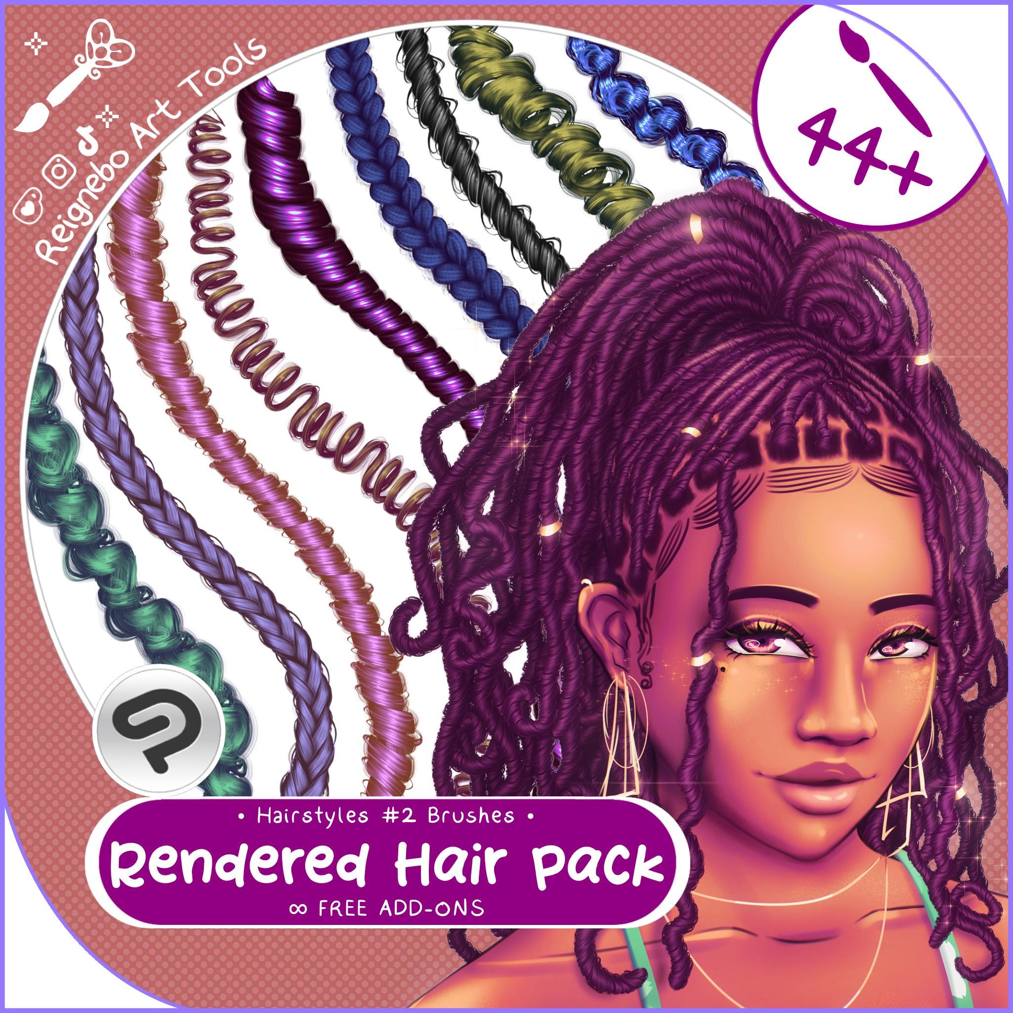 Clip Studio Paint Hair Brushes - Premium Hairstyles Bundle - Braids ...