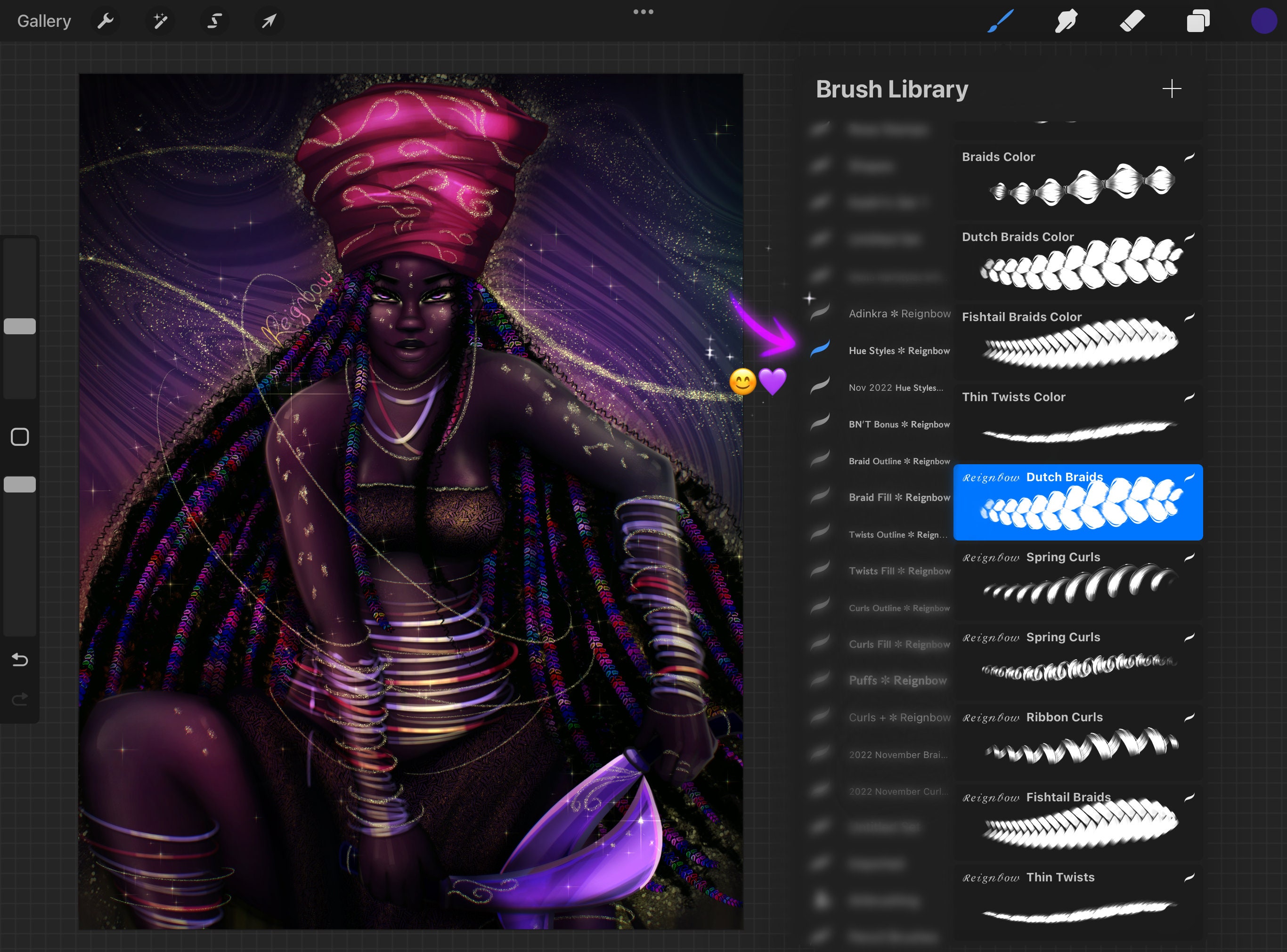 Procreate Dual Color Hair Brushes Braids, Twists, Curls, Locs, Afro