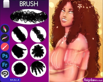 Single Packet: Curly Hair Brush, Procreate Hair brush, Photoshop Hair brushes, Clip Studio Paint Hair brushes, Loose Curls, Locs, Coils
